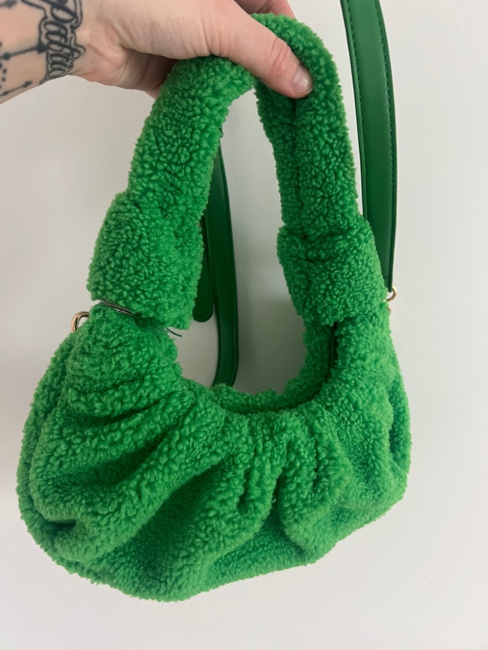 Green Faux Shearling Crossbody Bag